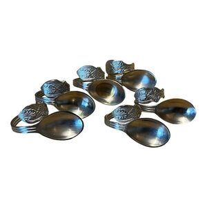 Bent Silver Tone Spoon Napkin Rings Set of 6 Metal Lot Victorian Tea Party